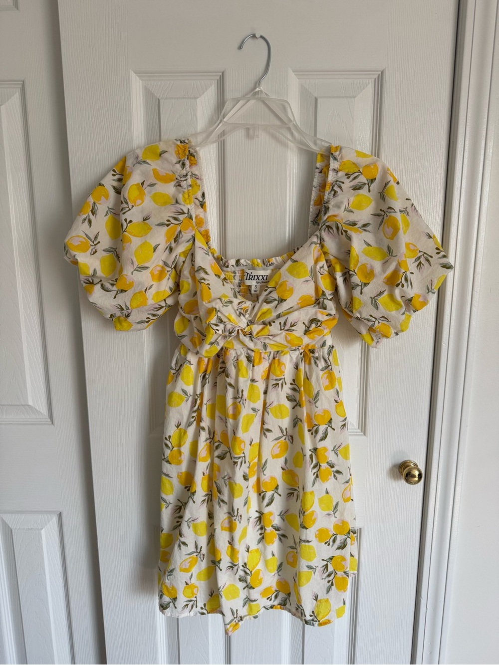 Trixxi Yellow Lemon Print Dress with Puff Detail